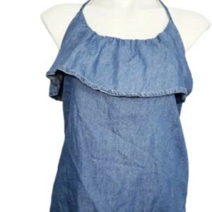 Gap 1969 Chambray Denim Blue Halter Ruffle Top